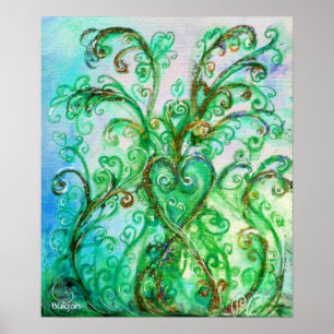 POSTER FLEURS BLANCHES, ESPACES VERTS BLEUS AU COEUR