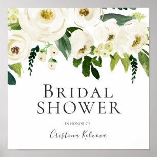 Poster Fleurs blanches et élégant panneau crème Shower de