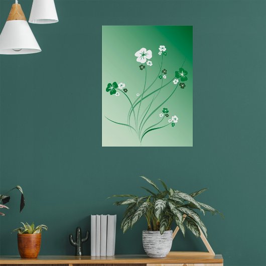 Poster Fleurs Blanches Et Vertes