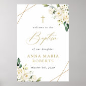 Poster Fleurs blanches, Fleurs crème, Bienvenue au baptêm (Devant)
