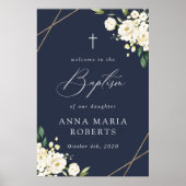 Poster Fleurs blanches, fleurs crème, Bienvenue au baptêm (Devant)