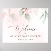 Poster Fleurs blanches, Fleurs roses, Accueil Baby shower (Devant)