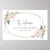 Poster Fleurs blanches, Fleurs roses, Accueil Baby shower (Devant)