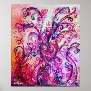 POSTER FLEURS BLANCHES, PURPÈLES ROSES AU COEUR