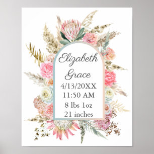 Poster Fleurs blanches roses Statistiques de naissance de