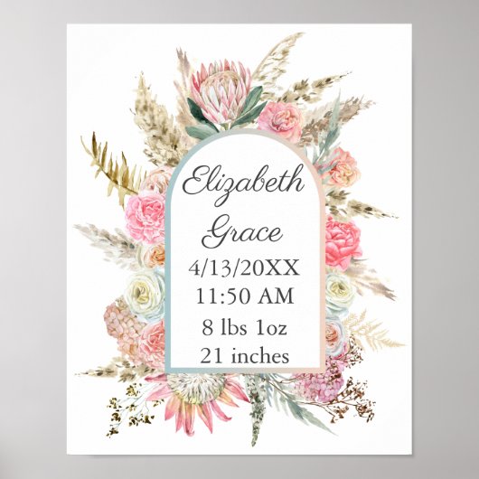 Poster Fleurs blanches roses Statistiques de naissance de (Devant)