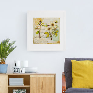 Poster FLEURS BLANCHES vintages AU PRINTEMPS EN PAPIER DÉ