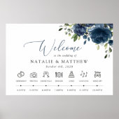 Poster Fleurs Bleu Marine, Feuillage, Calendrier de Maria (Devant)