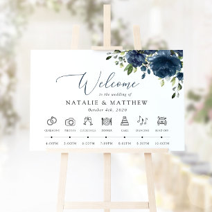 Poster Fleurs Bleu Marine, Feuillage, Calendrier de Maria