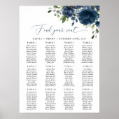 Poster Fleurs Bleu Marine, Feuillage, Plan de Table de Ma (Devant)