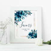 Poster Fleurs Bleu Marine & Panneau de Douche Cadre Doré