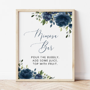 Poster Fleurs Bleu Marine, Verdure, Bohème, Bar Mimosa 