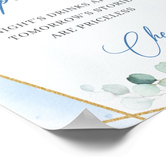 Poster fleurs bleu pastel cadre or eucalyptus open bar (Coin)