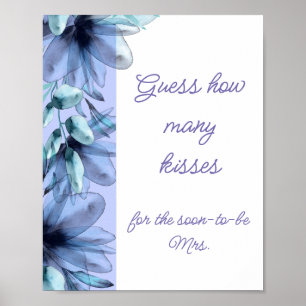 Poster Fleurs bleu poussiéreux combien de baisers Baby Sh