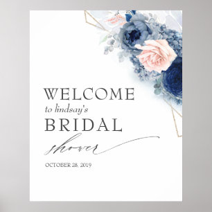 Poster Fleurs Bleu Poussiéreux Mariage / Bienvenue à la B