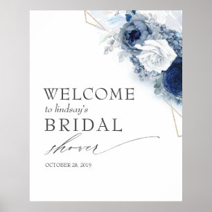 Poster Fleurs Bleu Poussiéreux Mariage / Bienvenue Baby S