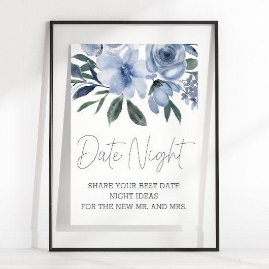 Poster Fleurs Bleu Poussiéreux Soirée de Rendez-vous