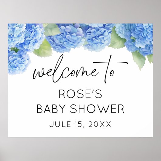 Poster Fleurs bleues Accueil Baby shower Hydrangea (Devant)