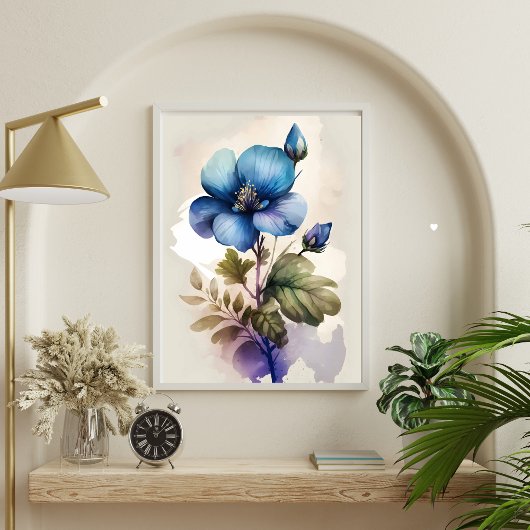 Poster Fleurs bleues Bleu Bell Aquarelle Imprimer Mur Art