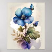 Poster Fleurs bleues Bleu Bell Aquarelle Imprimer Mur Art (Devant)
