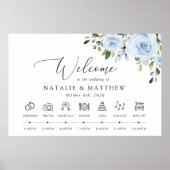 Poster Fleurs bleues, Boho, Mariage Bienvenue (Devant)
