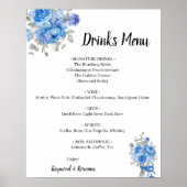 Poster Fleurs bleues Boissons Menu Mariage Signer (Devant)
