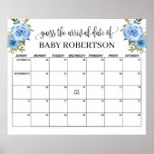 Poster Fleurs bleues Calendrier de devinette de date d'ac (Devant)
