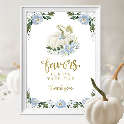 Poster Fleurs Bleues Chute Citrouille Baby shower Faveur