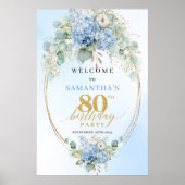 Poster Fleurs bleues douces et accents dorés pour les 80 (Devant)