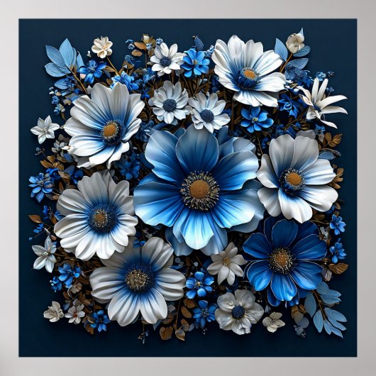Poster Fleurs bleues et blanches (Devant)