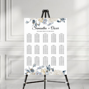 Poster Fleurs Bleues Et Blancs D'Hiver Élégantes