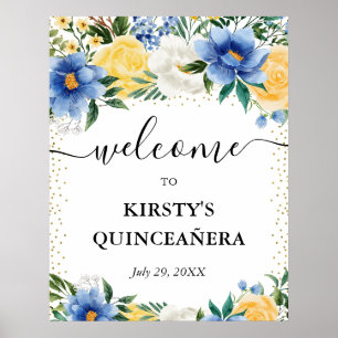 Poster Fleurs bleues et jaunes Quinceanera Accueil