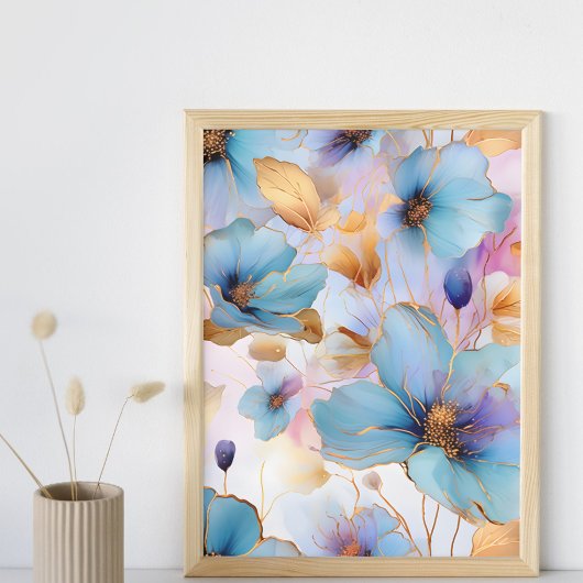 Poster Fleurs bleues éthérées dans les pastels doux Encre