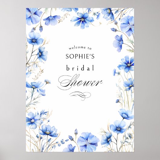 Poster Fleurs bleues Fête des mariées à cadre fleuri Accu (Devant)