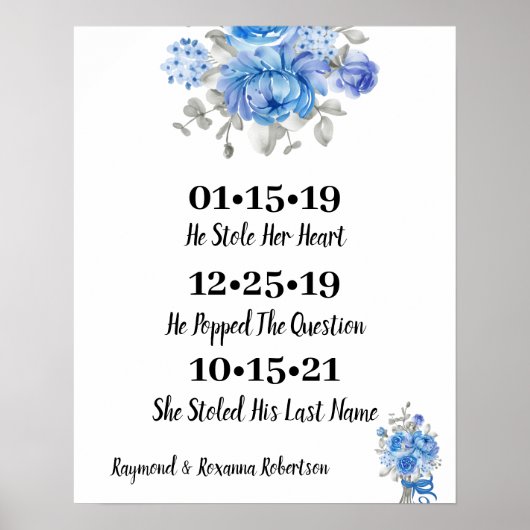 Poster Fleurs Bleues Meilleur Mariage Jour Date Oui Jour (Devant)