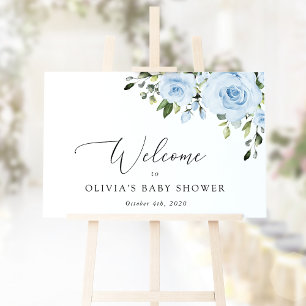 Poster Fleurs bleues poussiéreuses, Verdure, Baby shower 