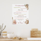 Poster Fleurs bohème Merci de réception de mariage (Cuisine)