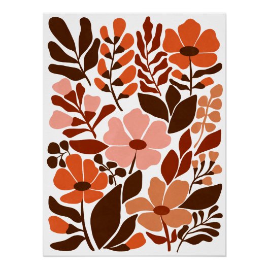 Poster Fleurs Bohèmes de la Mi-Siècle Tons Terreux (Devant)