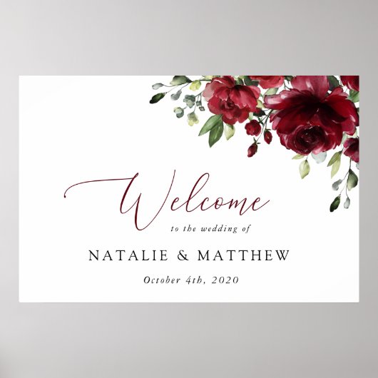 Poster Fleurs Bourgognes, Fleurs rouges, Accueil Mariage (Devant)