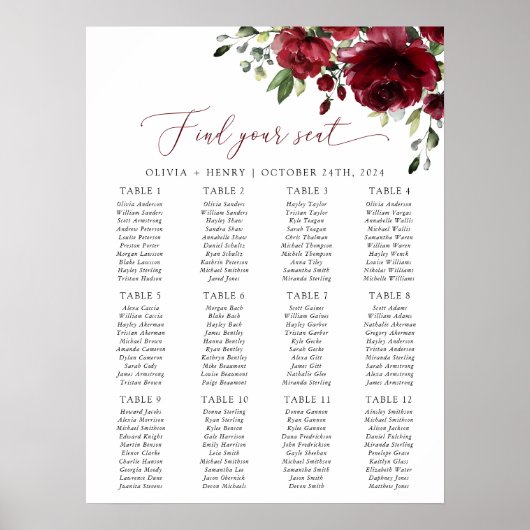 Poster Fleurs Bourgognes, Fleurs Rouges, Boho, Carte de s (Devant)