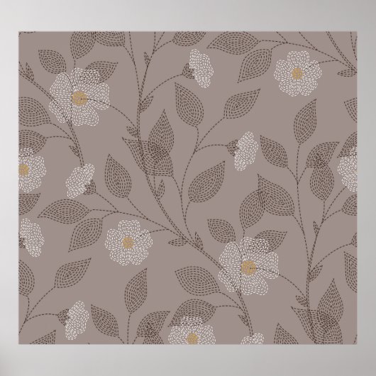 Poster Fleurs brodées et feuilles, design sans soudure. (Devant)