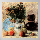 Poster Fleurs, Cafetière et Fruits par Vincent van Gogh (Devant)