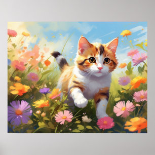 Poster *~* Fleurs Calico Kitty 5:4  Chat Chaton AP68
