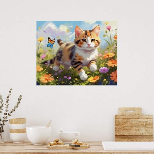 Poster *~* Fleurs Calico Kitty 5:4 Chat Kitten AP68 (Cuisine)