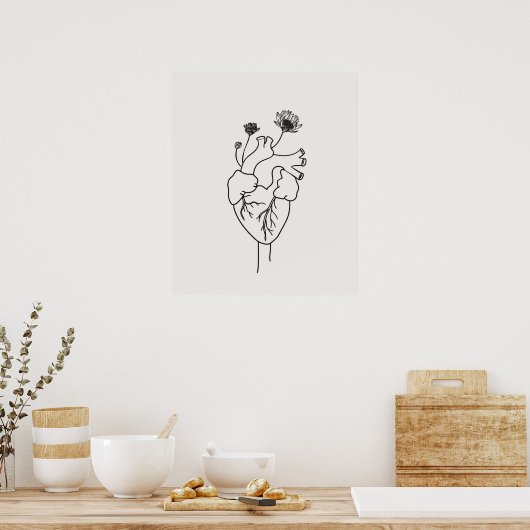 Poster Fleurs cardiaques anatomiques art linéaire minimal (Cuisine)