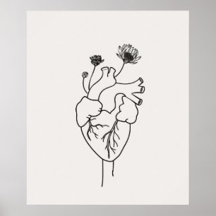 Poster Fleurs cardiaques anatomiques art linéaire minimal