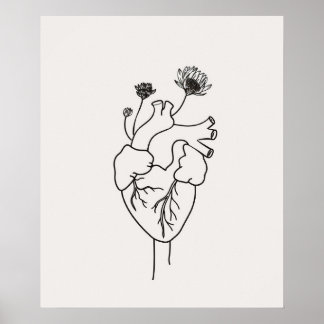 Poster Fleurs cardiaques anatomiques art linéaire minimal
