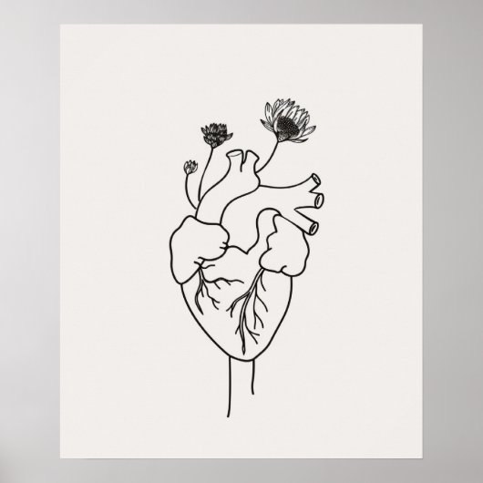 Poster Fleurs cardiaques anatomiques art linéaire minimal (Devant)