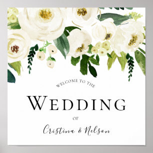 Poster Fleurs Champagne Bienvenue Au Mariage des Signes