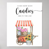 Poster fleurs chariot baby shower - devinez combien de bo (Devant)